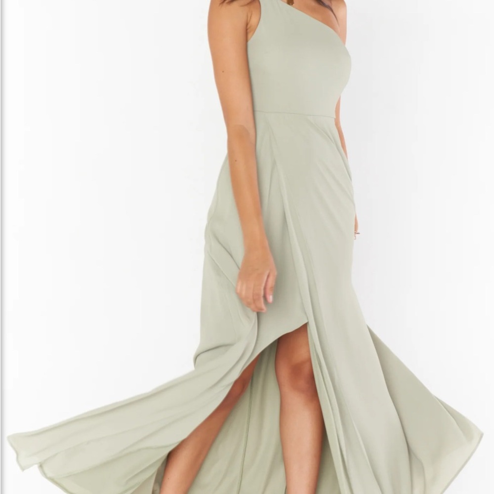 Shannon One-Shoulder Moss Green Dress with Flowing Silhouette Show me your MuMu